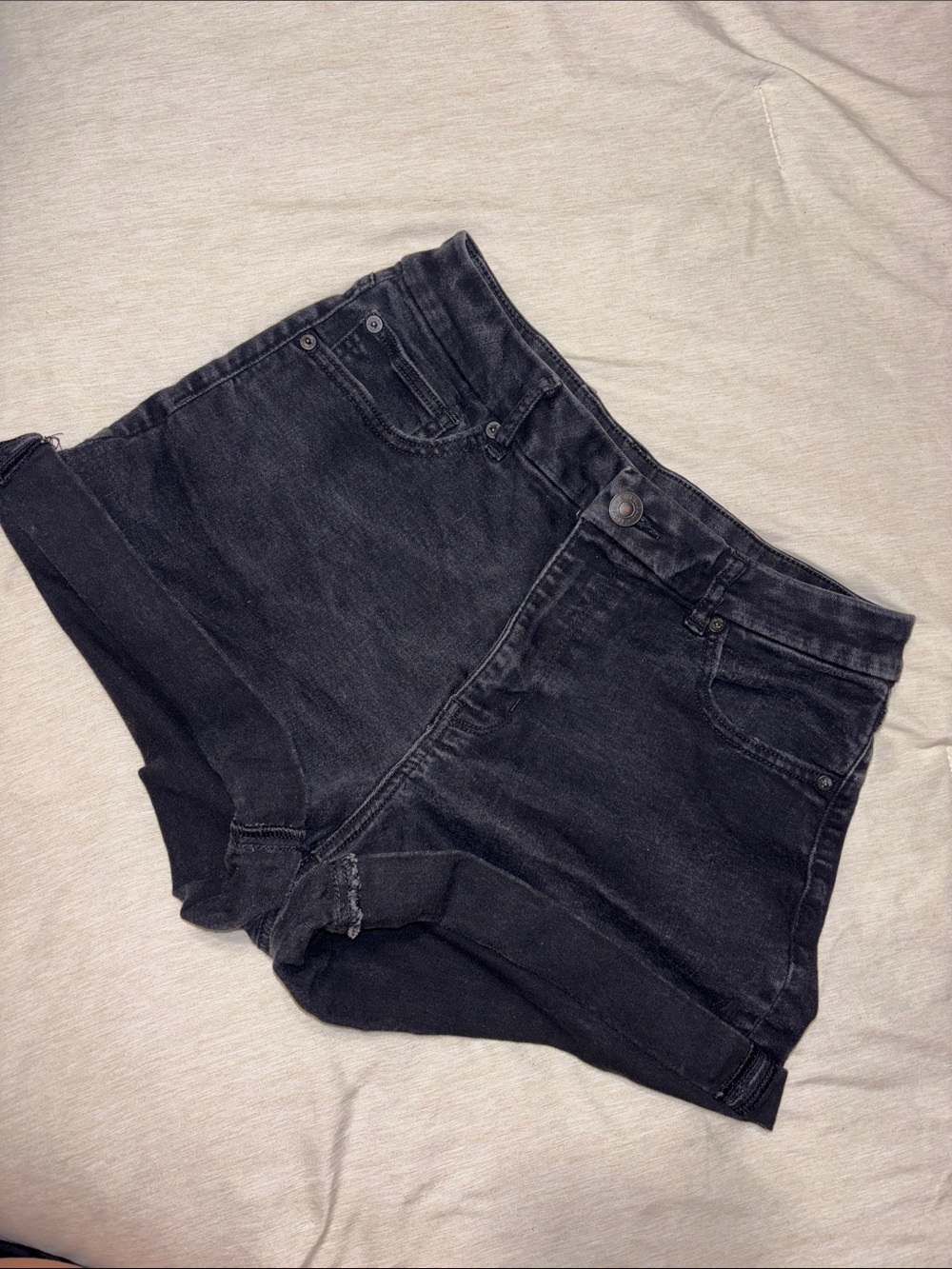 American Eagle Outfitters Washed Black High-Rise Jean Shorts